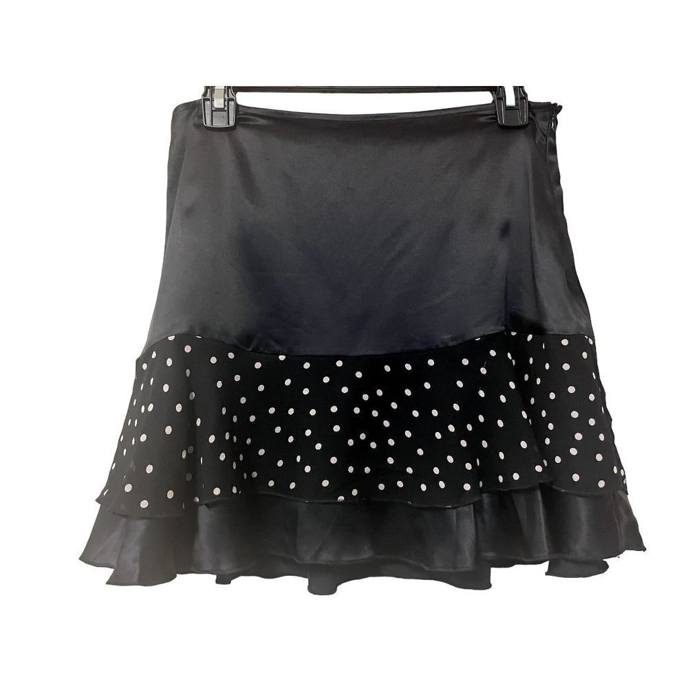 Kensie 100% Silk Black Polka-Dot Ruffled Mini Skirt